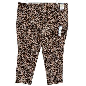 Terra & Sky Womens Core Straight Stretch Brown Leopard Denim Jeans Plus 24WP NWT